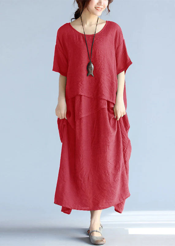 Kvinders Maxi Kjole Lagdelt Linned Oversized 8
