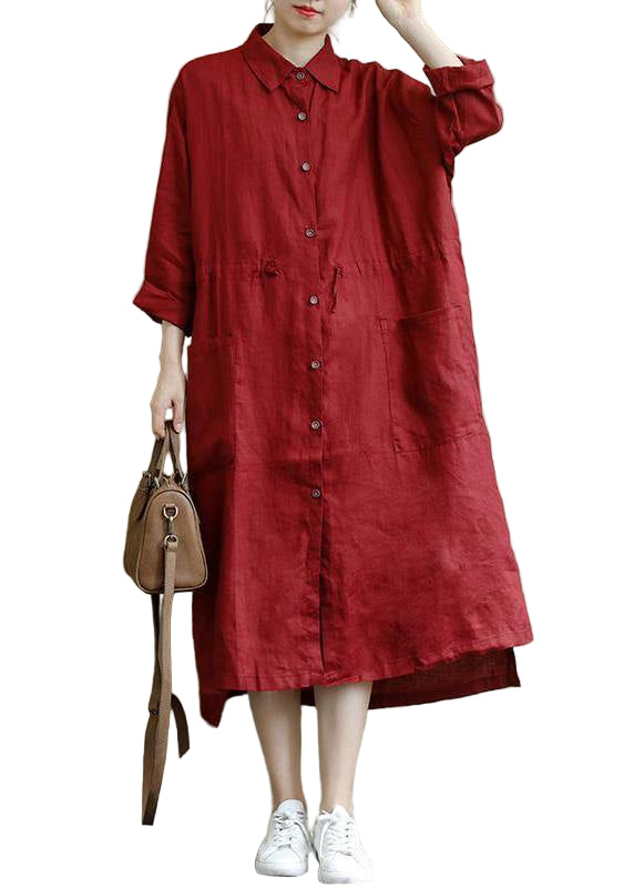 Kvinders Maxi Kjole Linned Oversize Skjortestil 0