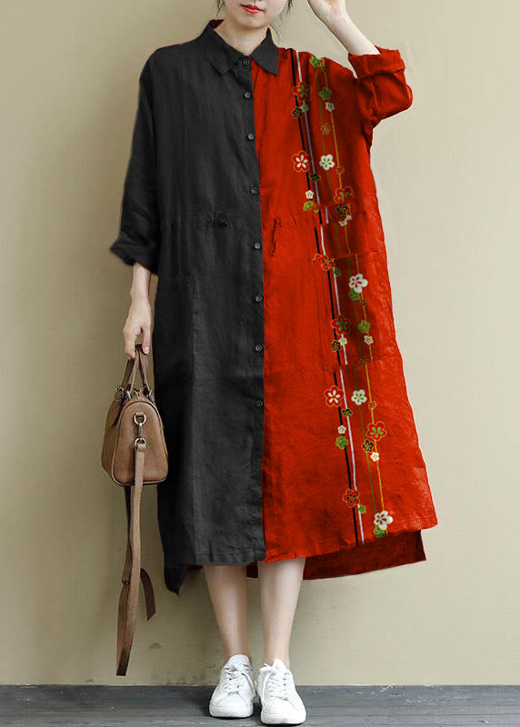 Kvinders Maxi Kjole Linned Oversize Skjortestil 13
