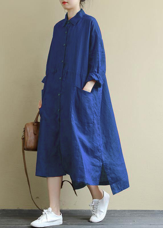 Kvinders Maxi Kjole Linned Oversize Skjortestil 5