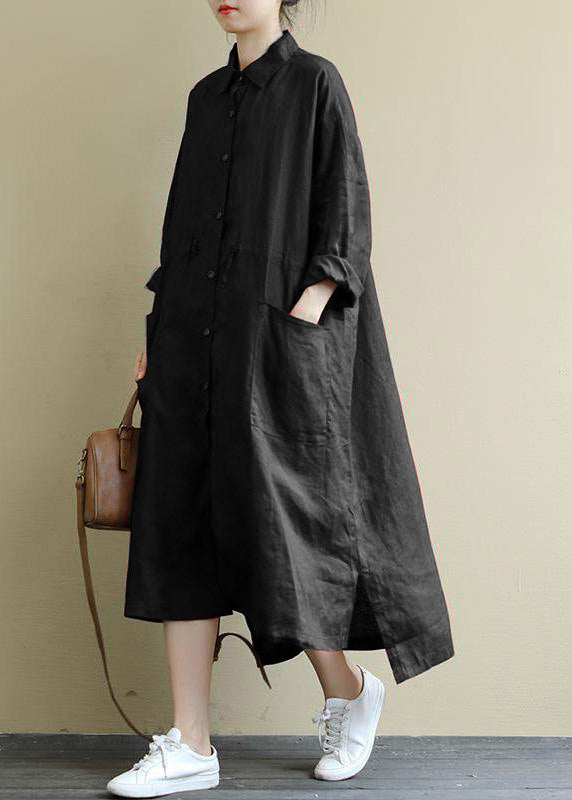 Kvinders Maxi Kjole Linned Oversize Skjortestil 7