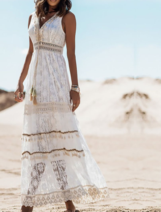 Kvinders Maxikjole Med Lange Ærmer Boho Stil Blødt Stof 2