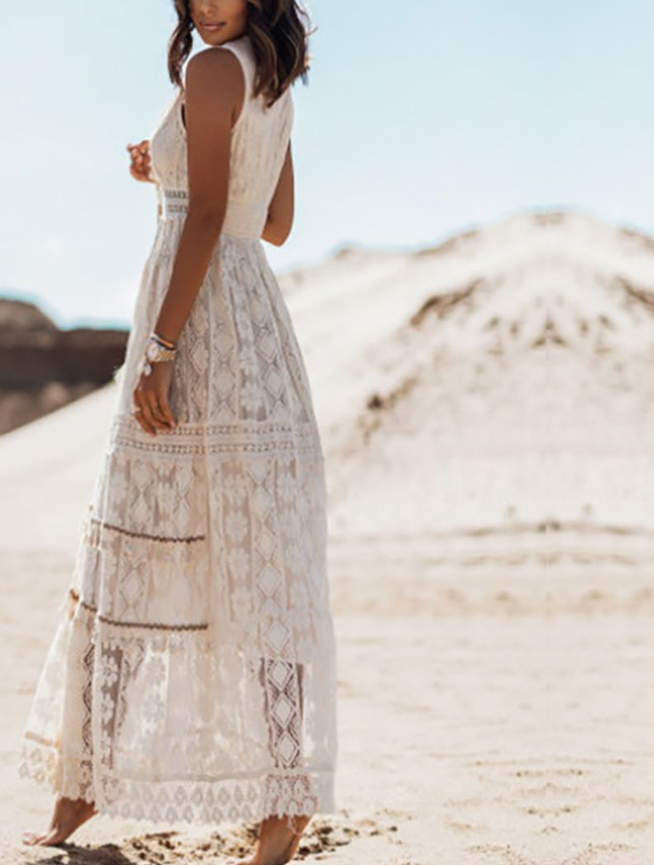 Kvinders Maxikjole Med Lange Ærmer Boho Stil Blødt Stof 3