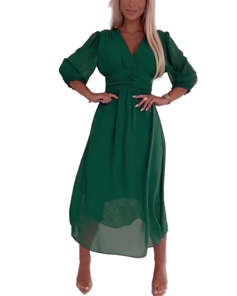 Kvinders Midi Kjole A-Linie Chiffon med Ellenbogenlange Ærmer 0