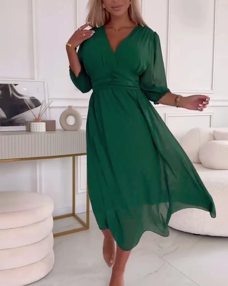 Kvinders Midi Kjole A-Linie Chiffon med Ellenbogenlange Ærmer 1