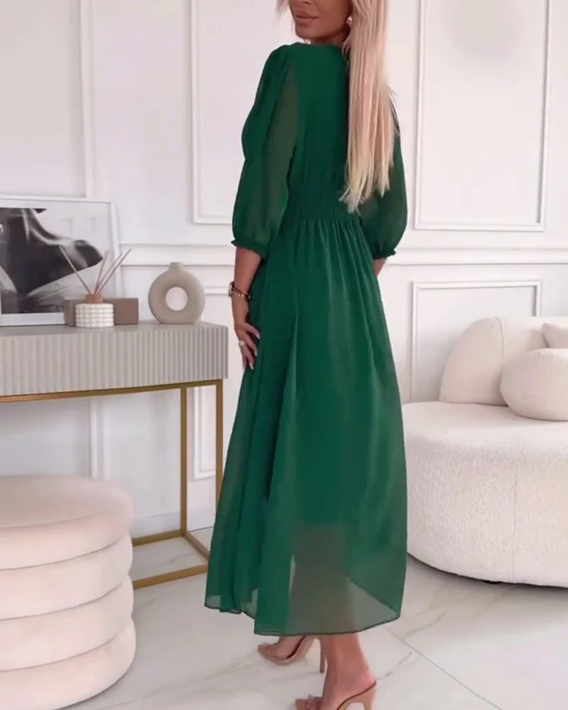 Kvinders Midi Kjole A-Linie Chiffon med Ellenbogenlange Ærmer 4