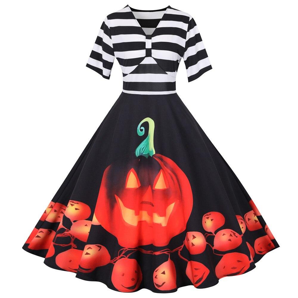 Kvinders Midi Kjole Halloween Retro Stil med Græskar Design 0