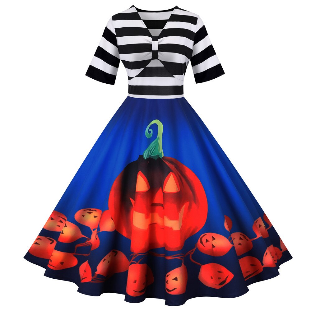 Kvinders Midi Kjole Halloween Retro Stil med Græskar Design 1