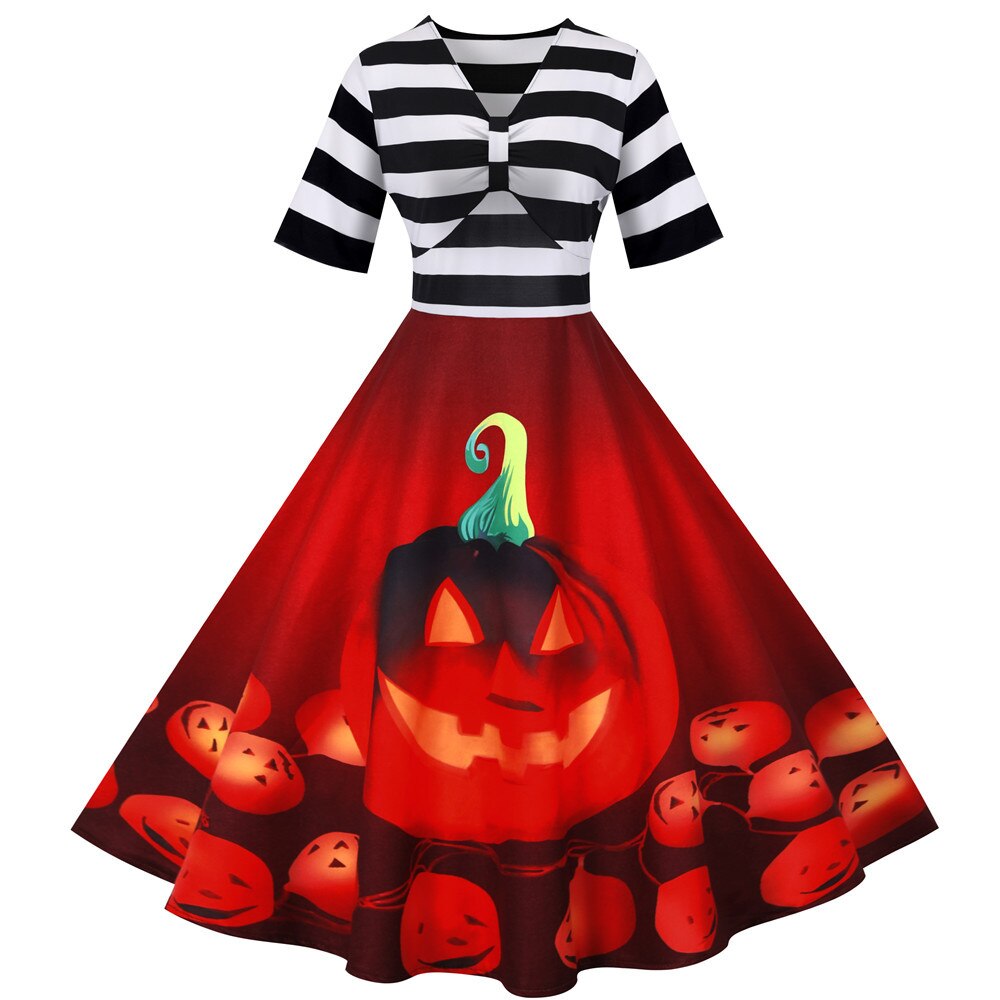 Kvinders Midi Kjole Halloween Retro Stil med Græskar Design 3
