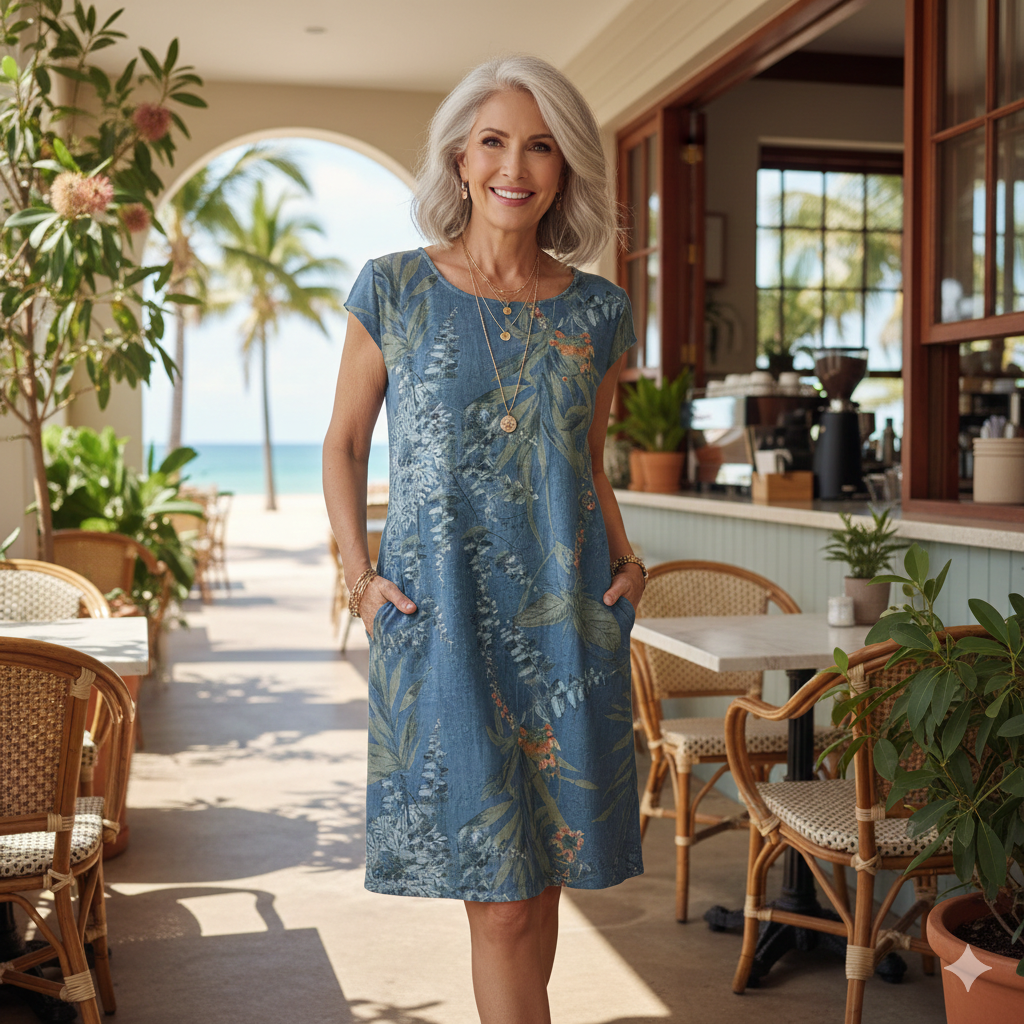 Kvinders Midi Kjole med Stribemønster 1