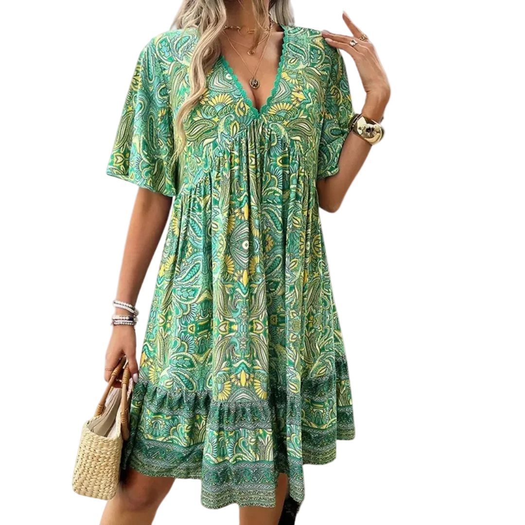 Kvinders Mini Kjole Boho Paisley Stil 0