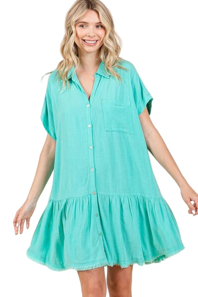 Kvinders Mini Kjole Button Down Linned Blend 0