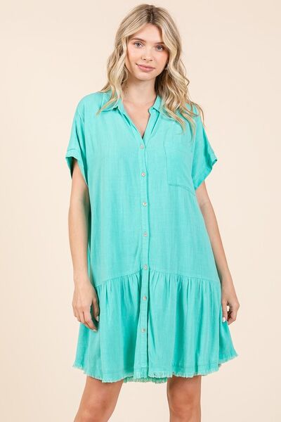 Kvinders Mini Kjole Button Down Linned Blend 1