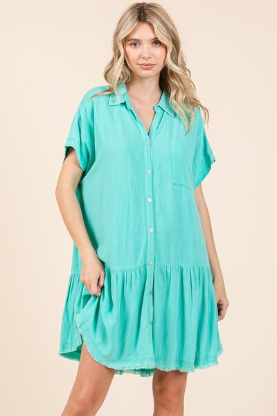 Kvinders Mini Kjole Button Down Linned Blend 2