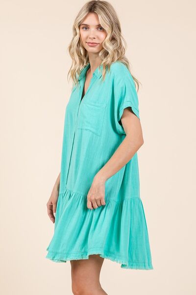 Kvinders Mini Kjole Button Down Linned Blend 3