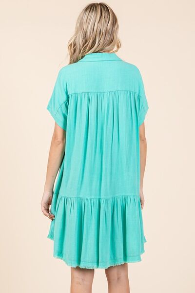 Kvinders Mini Kjole Button Down Linned Blend 4