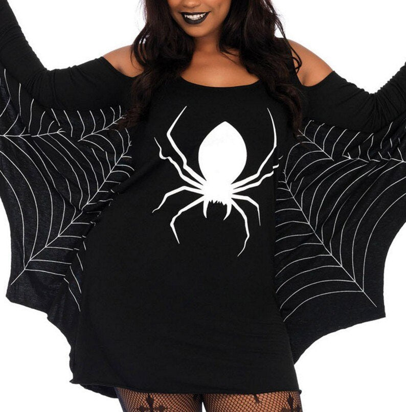 Kvinders Mini Kjole Gothic Spider Blødt Stof 1