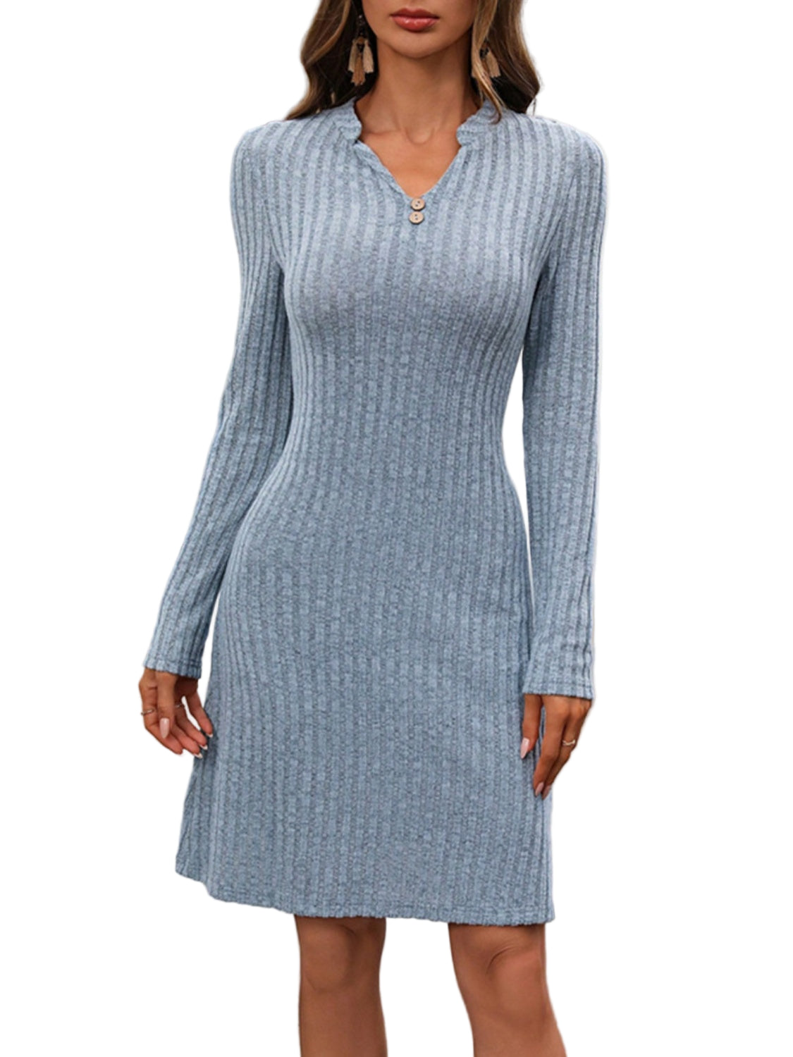 Kvinders Mini Kjole Langærmet Notch Design Polyester 0