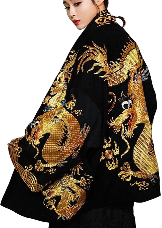 Kvinders Oversized Cardigan Jakke med Drageprint Casual 0