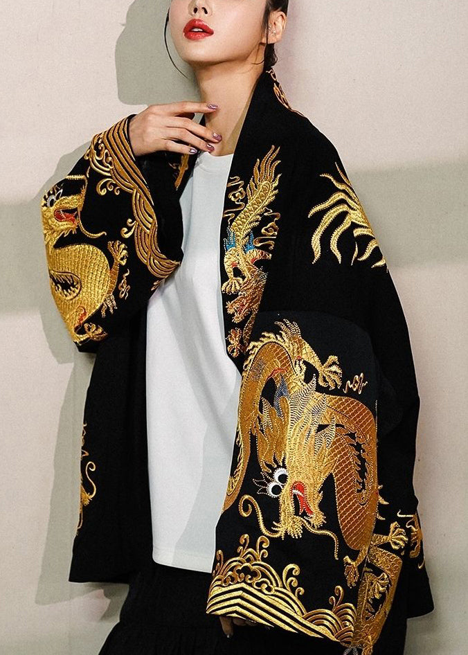 Kvinders Oversized Cardigan Jakke med Drageprint Casual 1