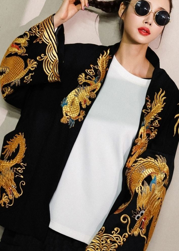 Kvinders Oversized Cardigan Jakke med Drageprint Casual 2