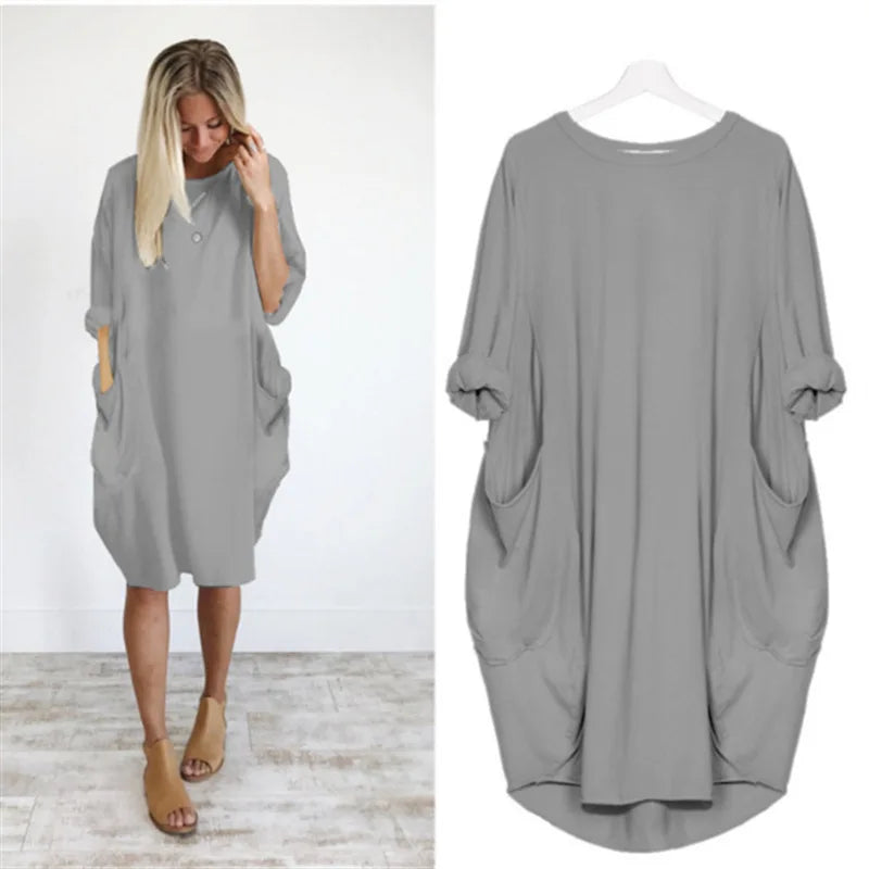 Kvinders Oversized Kjole med Runder Hals og Lommer 11