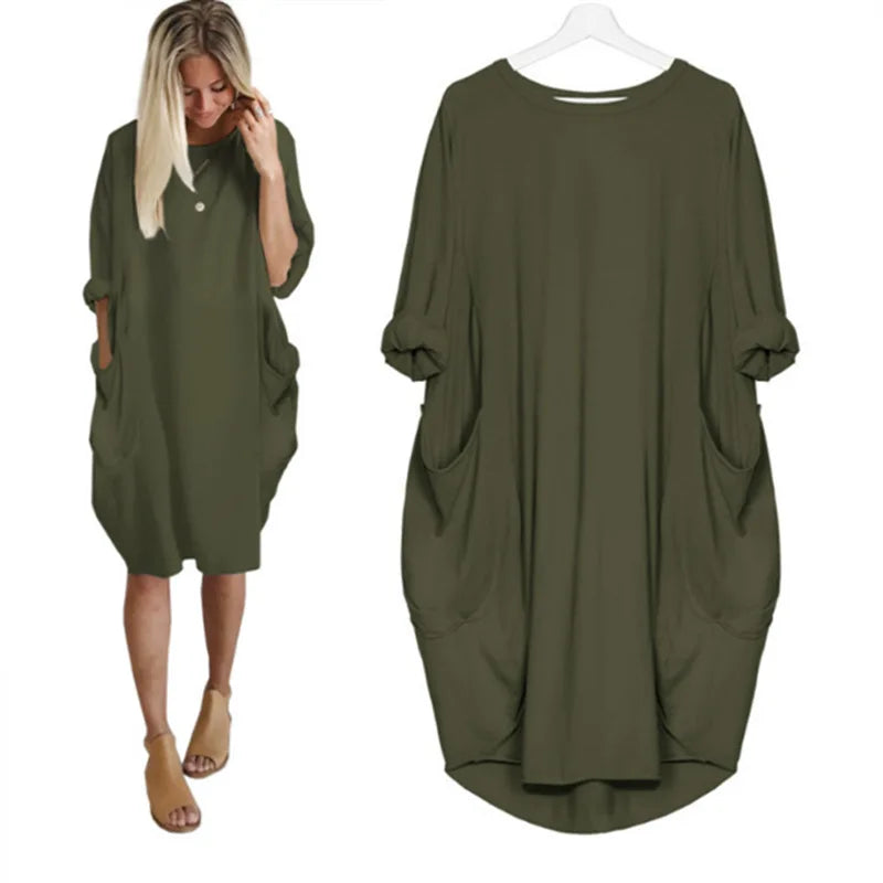 Kvinders Oversized Kjole med Runder Hals og Lommer 12