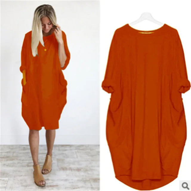 Kvinders Oversized Kjole med Runder Hals og Lommer 13