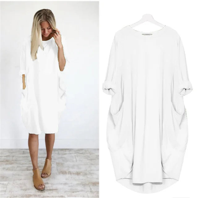 Kvinders Oversized Kjole med Runder Hals og Lommer 15