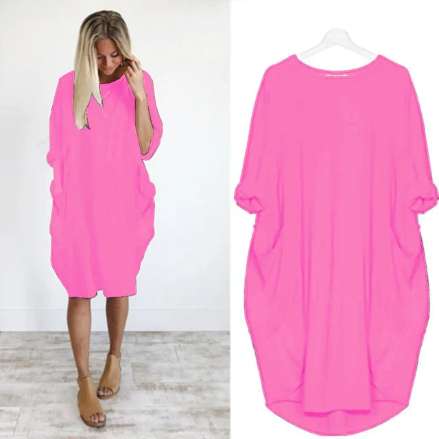 Kvinders Oversized Kjole med Runder Hals og Lommer 4