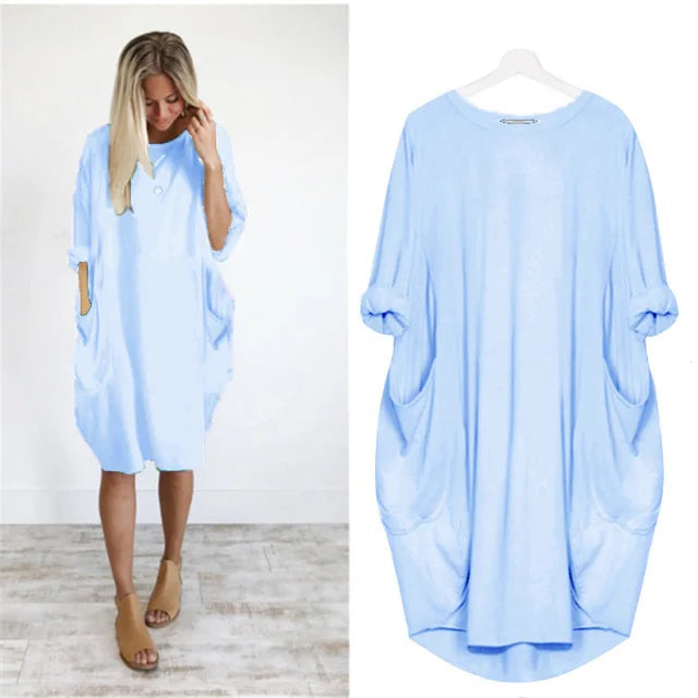 Kvinders Oversized Kjole med Runder Hals og Lommer 7