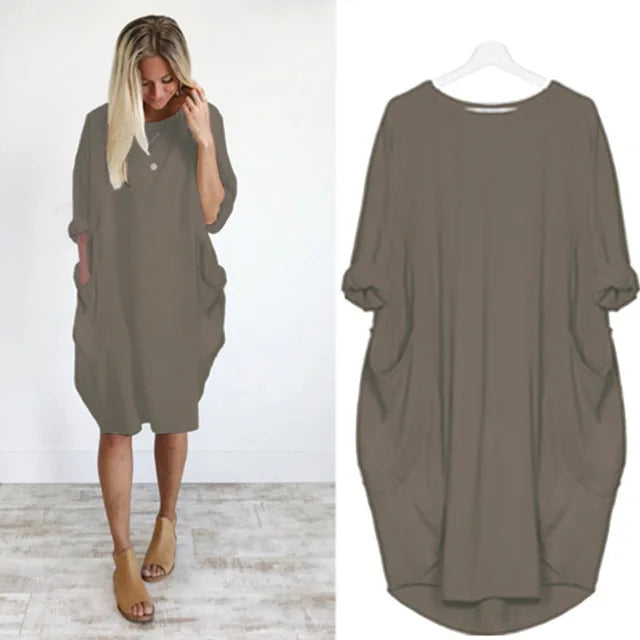 Kvinders Oversized Kjole med Runder Hals og Lommer 8