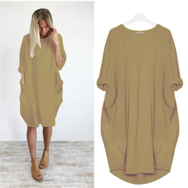 Kvinders Oversized Kjole med Runder Hals og Lommer 9