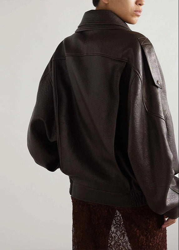 Kvinders Oversized Læderbombejakke med Bælte 3