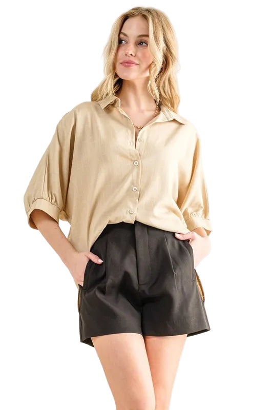 Kvinders Oversized Skjorte Linned Knaplukning 0