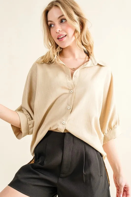 Kvinders Oversized Skjorte Linned Knaplukning 1