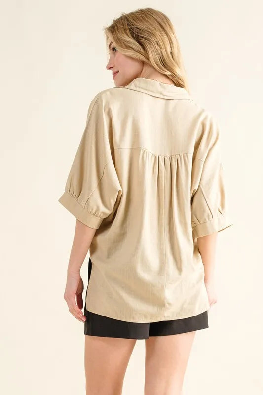 Kvinders Oversized Skjorte Linned Knaplukning 2