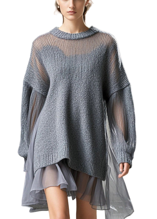 Kvinders Oversized Tulle Strikket Dagkjole 0