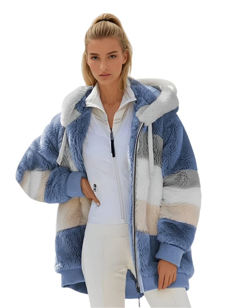Kvinders Padded Plush Frakke med Kontrasterende Design 0