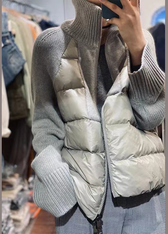 Kvinders Parka Turtleneck Løst Fit Lynlås Strik 0
