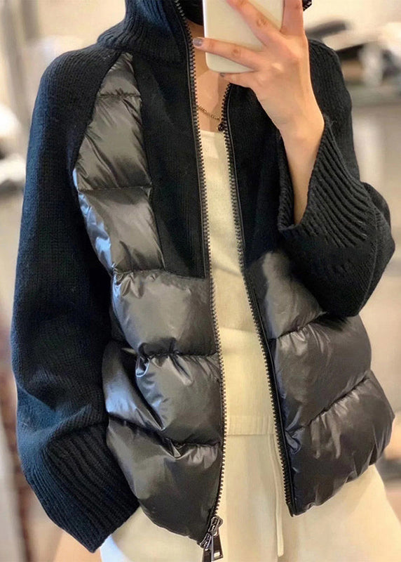 Kvinders Parka Turtleneck Løst Fit Lynlås Strik 1