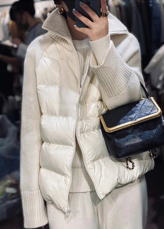Kvinders Parka Turtleneck Løst Fit Lynlås Strik 2