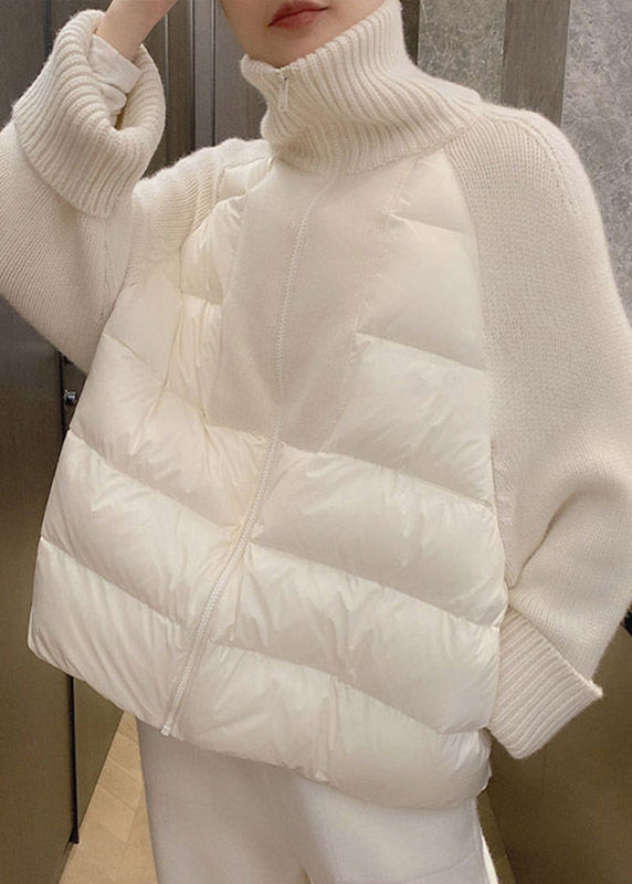 Kvinders Parka Turtleneck Løst Fit Lynlås Strik 4