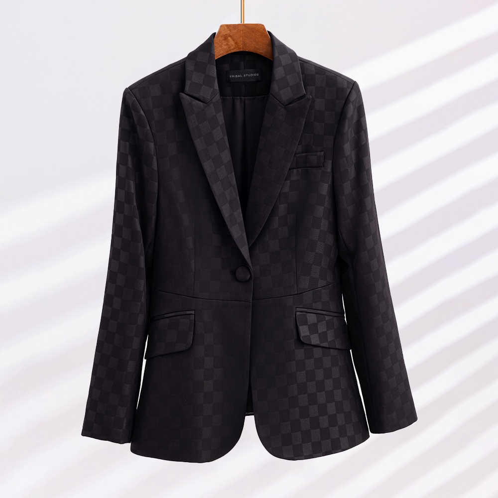 Kvinders Plaid Blazer Elegant Acetat-Spandex 1