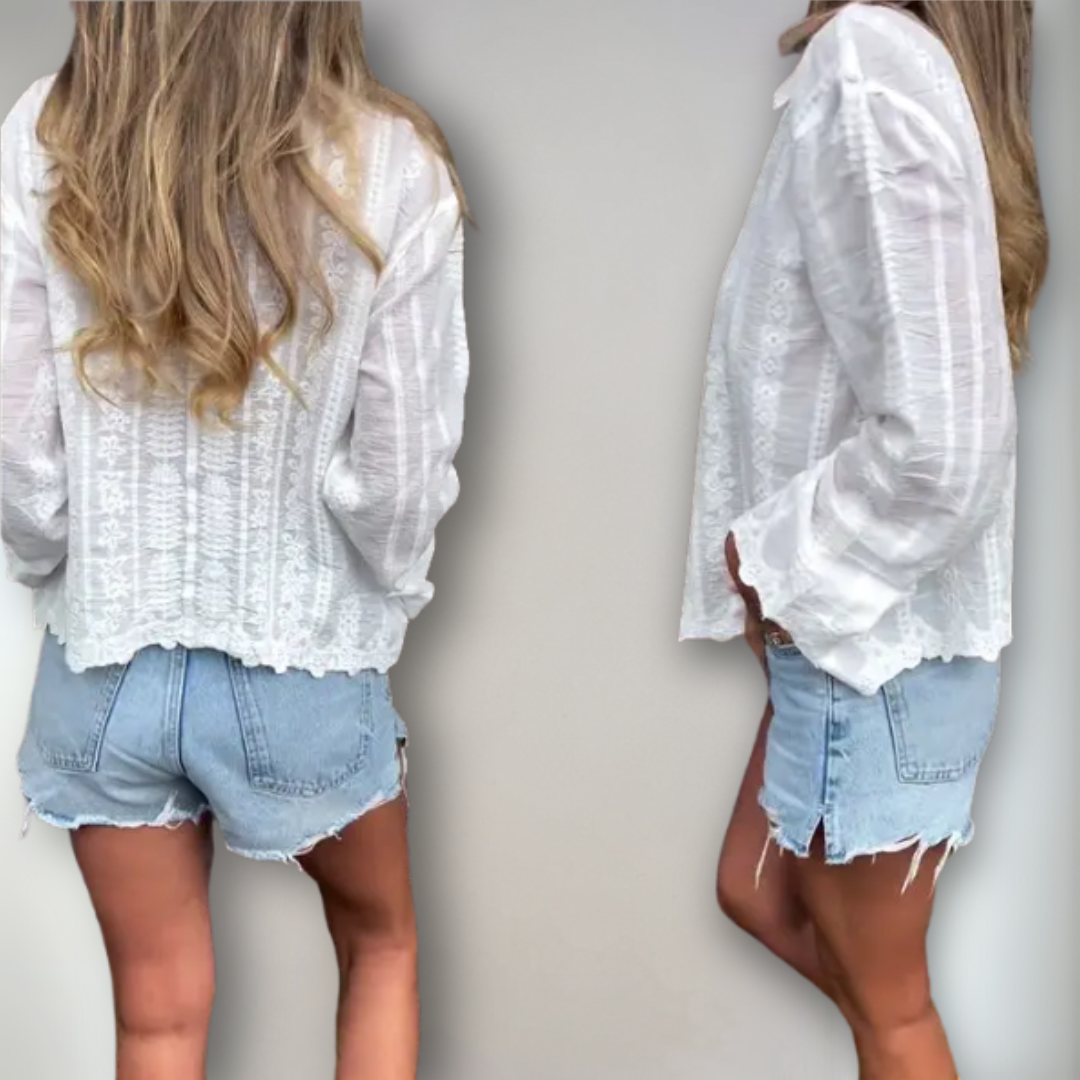 Kvinders Polo Krave Skjorte med Blonder Detaljer 1