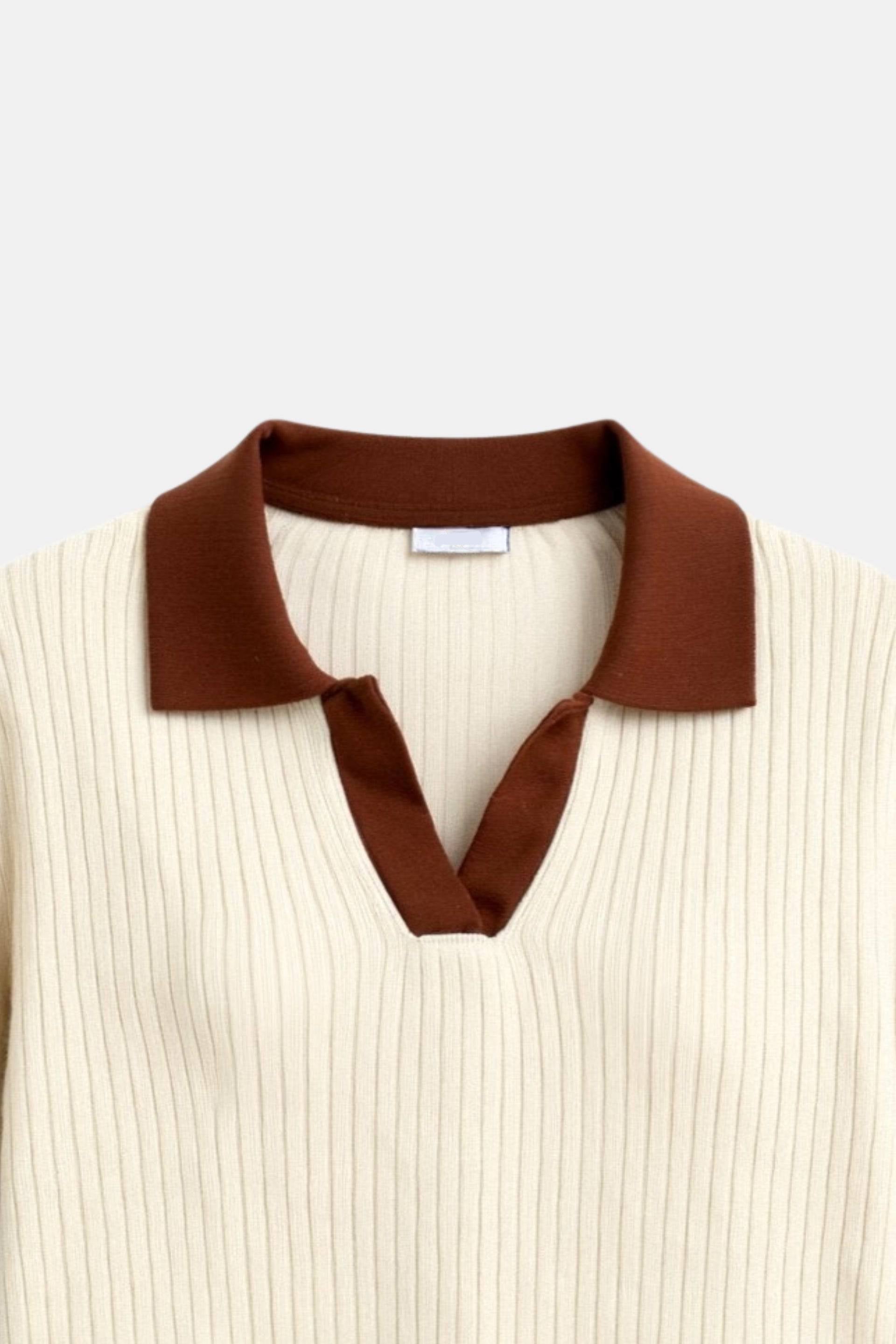 Kvinders Polo T-shirt med Farveblokke og Hakket Krave 6