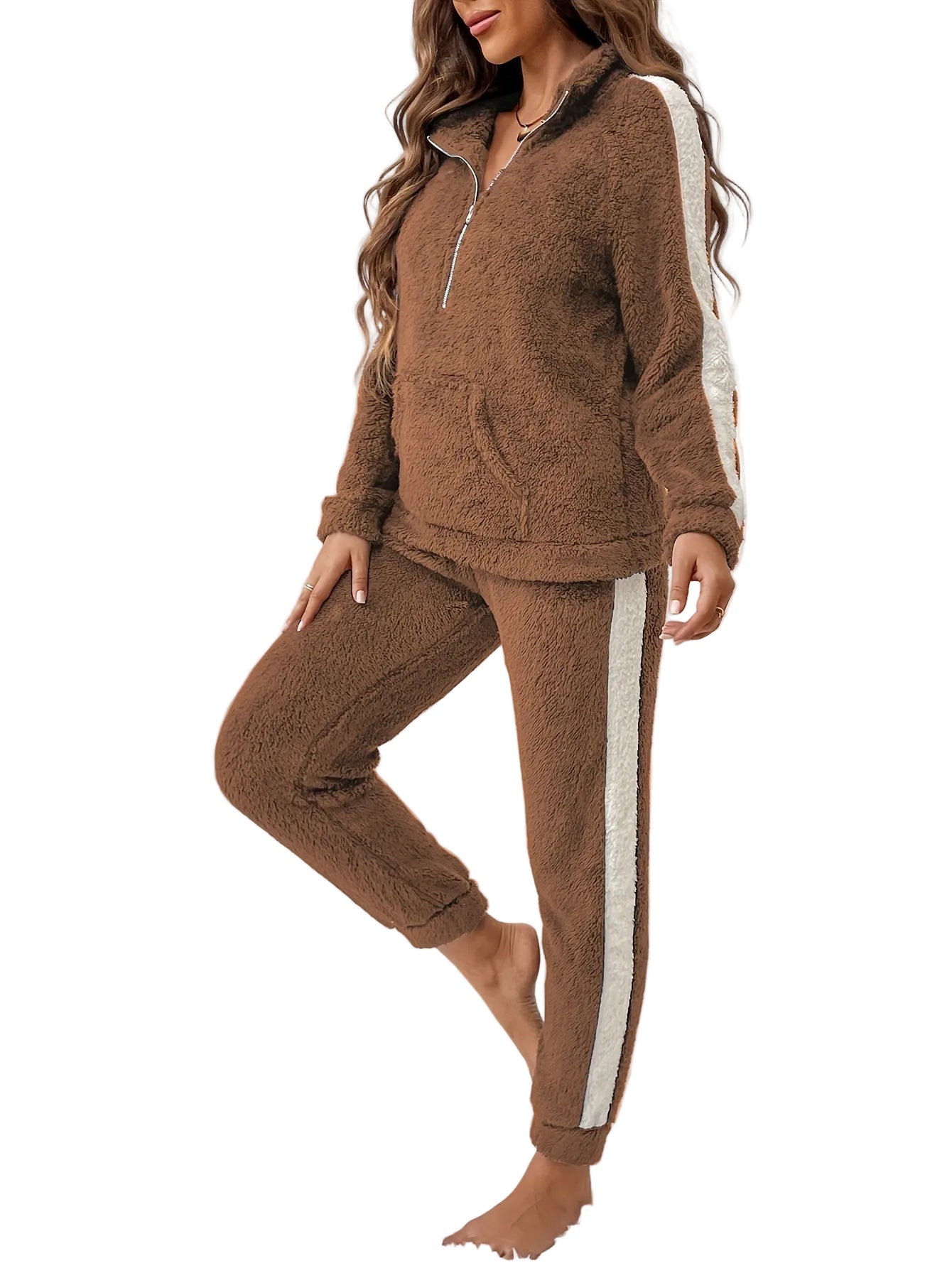 Kvinders Pyjamas Sæt med Halv Lynlås og Joggingbukser 0