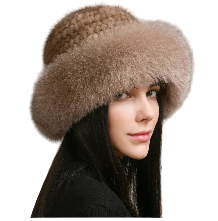 Kvinders Rund Krone Pelshat med Stilfuld Brem 0