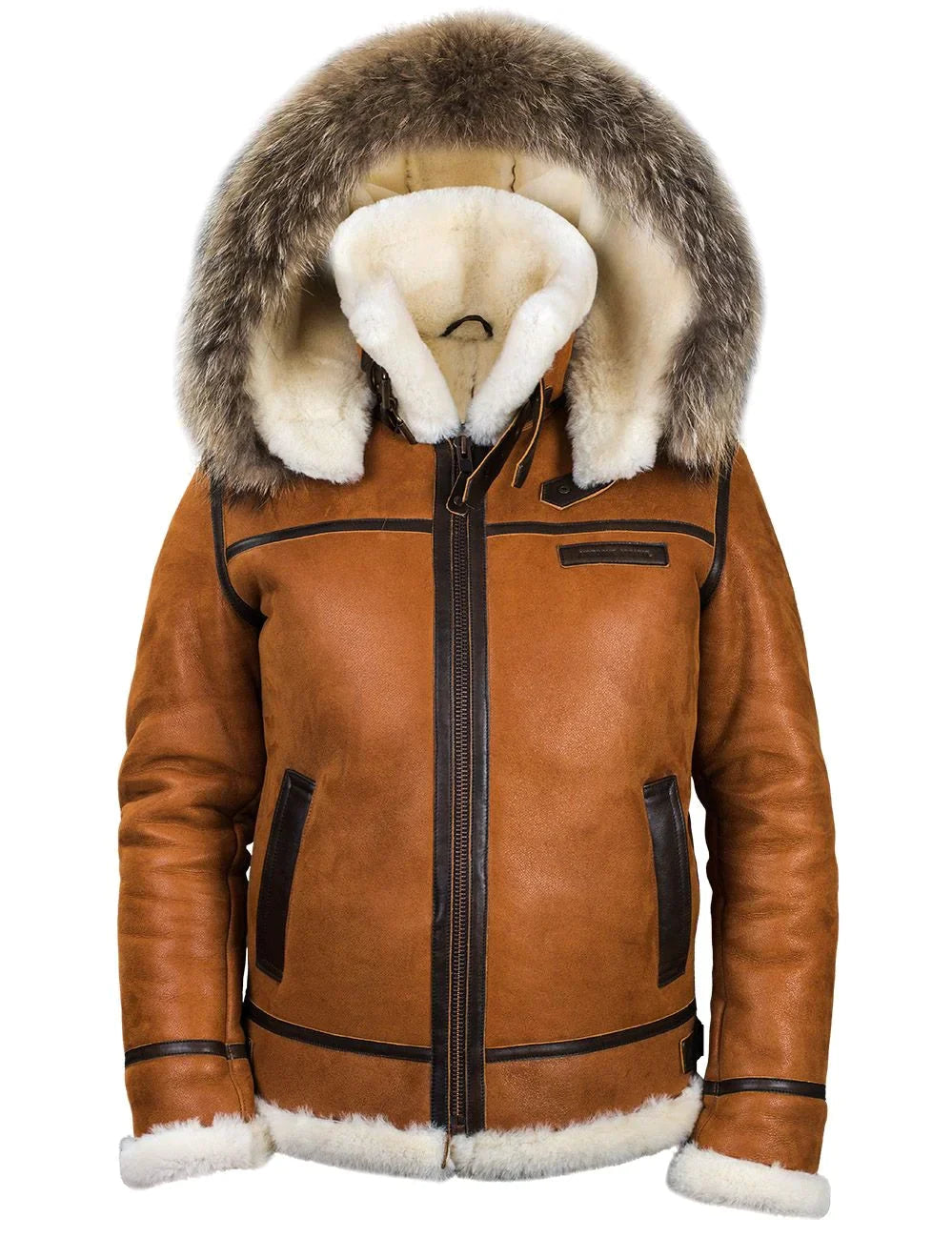Kvinders Saueskinnsjakke med Pelshette Casual Tidløs Design 0