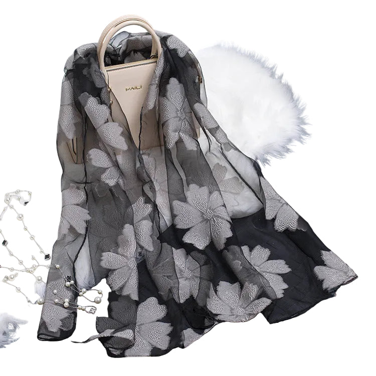 Kvinders Silketørklæde med Blomstermønster 0